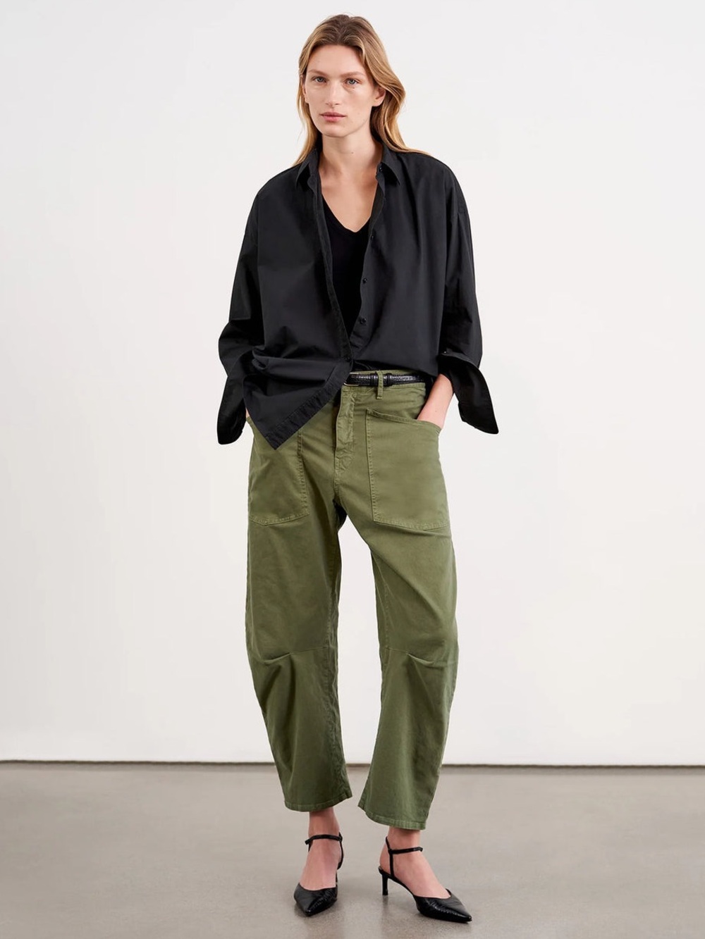 Nili Lotan Shon Pants Camo Green Size 4 Cargo Barrel Leg Twill Utility